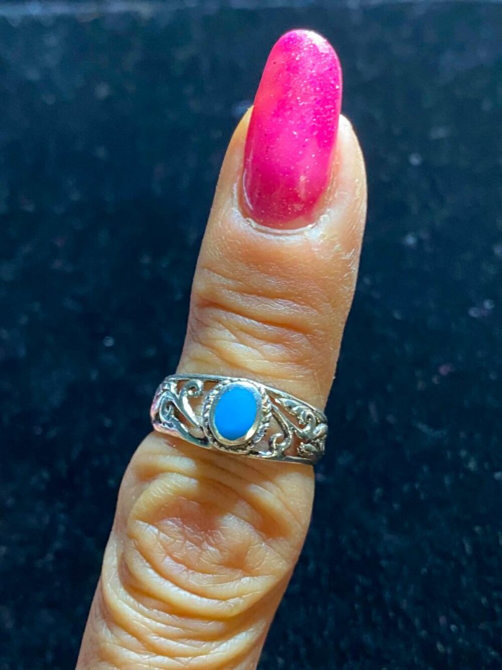 .925 Sterling Silver Oval Turquoise Stone Vintage Ring